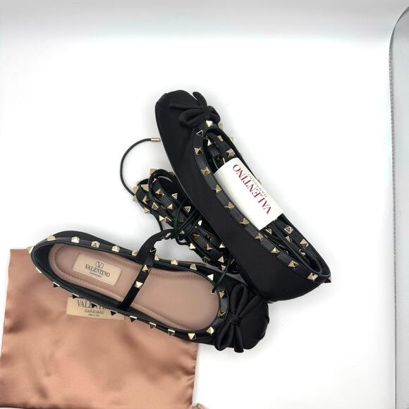 VALENTINO GARAVANI Black Rockstud Ballerina Flat Nero 38.5 - Picture 5 of 15